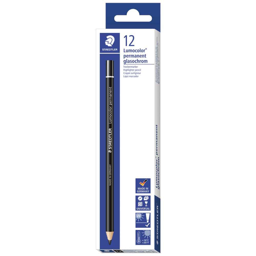 Staedtler lumocolour glasochrom pencil black 12 pack