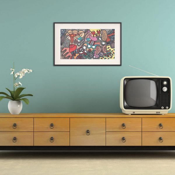 van den hooven with orchid and retro television